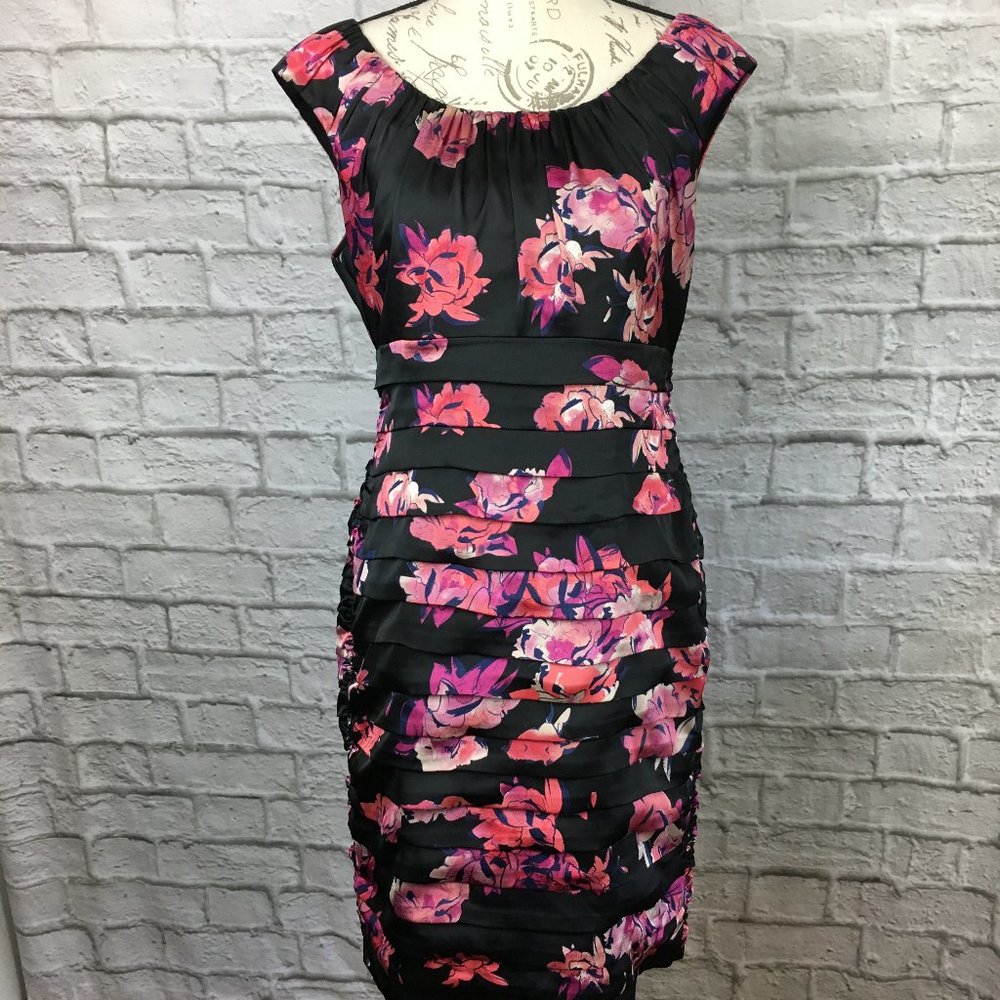 Coast Black Floral Tiered Dress Size 10